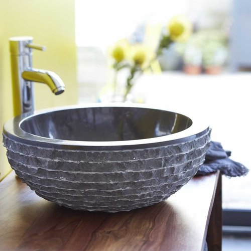 Grey Marble Table Top Wash Basin Pattern Carved Inr Piece