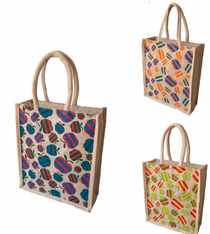 Rectangular Printed Jute Shopping Bags Handle Type Loop Handle