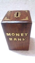 WOOD MONEY BANK HANDICRAFT GIFTS, Feature : India