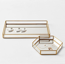 Brass Glass Plant jewelry mirror tray, Shape : Rectangle