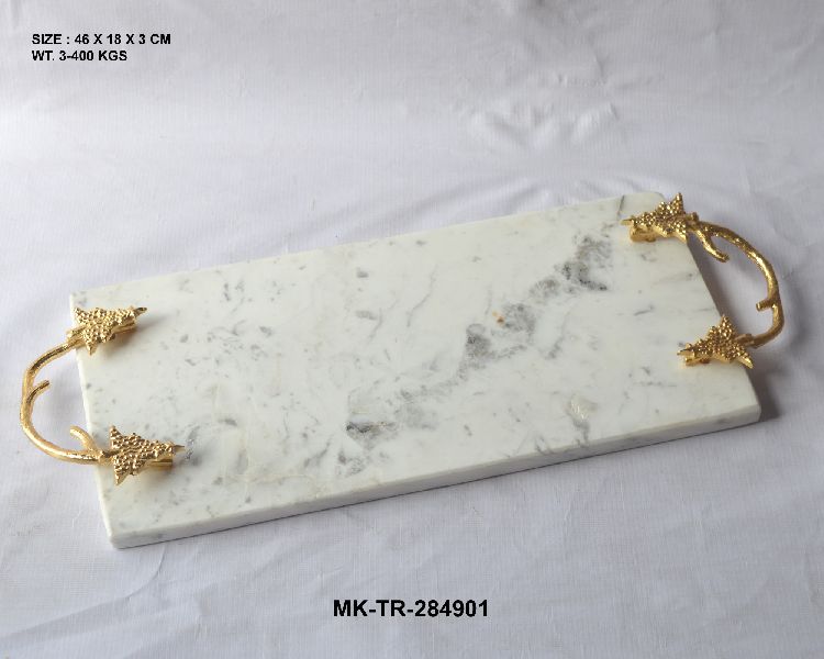 Natural Gold Plated Marble Tray With, Marble Vanity Tray With Gold Handles