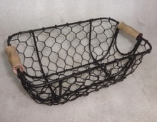 wood handle Metal Wire Mesh Basket