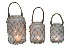 Glass Lanterns with Jute Handles, for Home Decoration