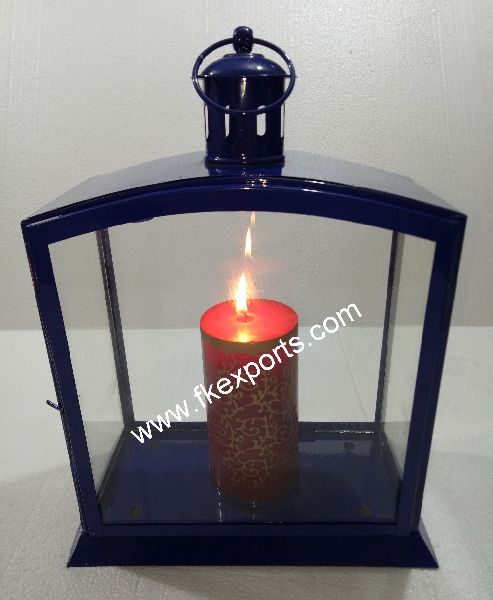 Blue Color Table Top Glass Lantern