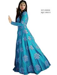 Aqua Blue Exclusive Banglory Silk Semi Stitched Gown