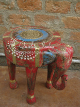 Wooden Elephant Figurine Side Table