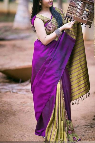 purple partywear Colored soft silk printed sarees _SD180