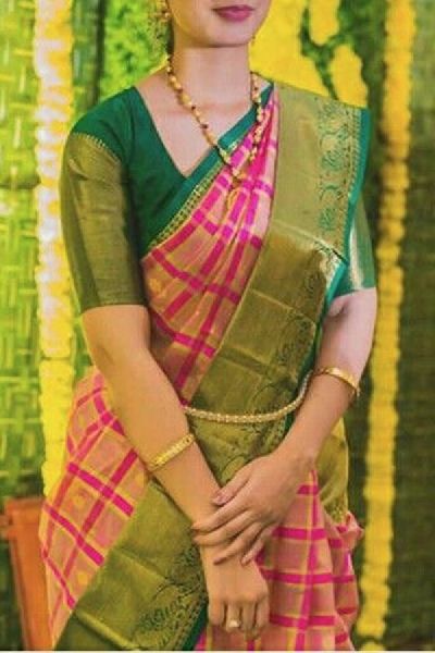 Green Colored soft silk printed sarees _SD158