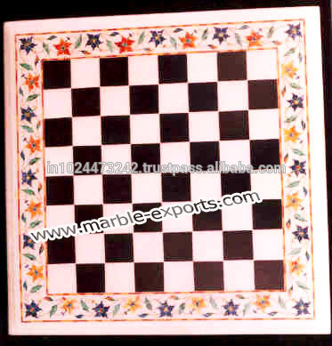 Natural Stone Chess Design Marble Inlay Table Top