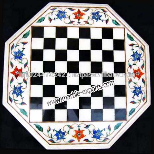 Octagonal White New Chess Design Coffee Table Top