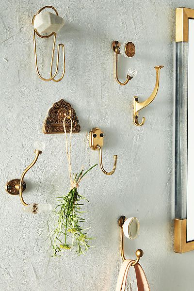 Metal Brass Wall Hook, Color : Golden