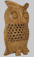 Hand Carved Wooden Owl, Size : Height: 4 Inches