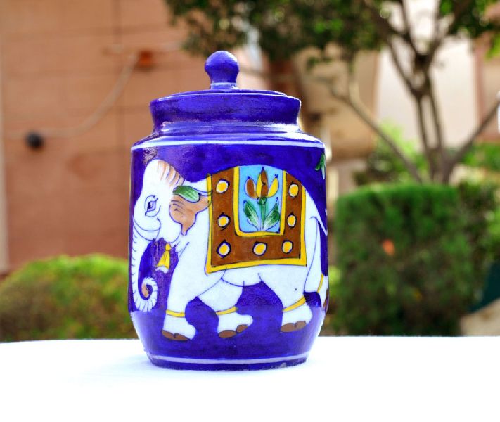 Ceramic Hand Made Printed JAR, Size : 5X3.5 Inches