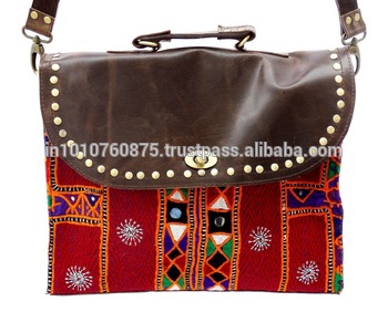 leather suzani hand bag