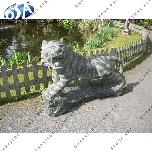 grey black marble tiger statue
