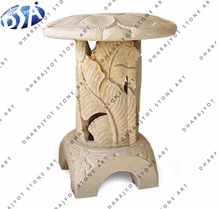 Leaf Design Carved Sandstone Lamps, Style : Western, Modern, Indian, American, European
