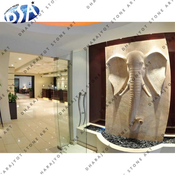 Pink Sandstone Wall Elephant Head Decor Statue