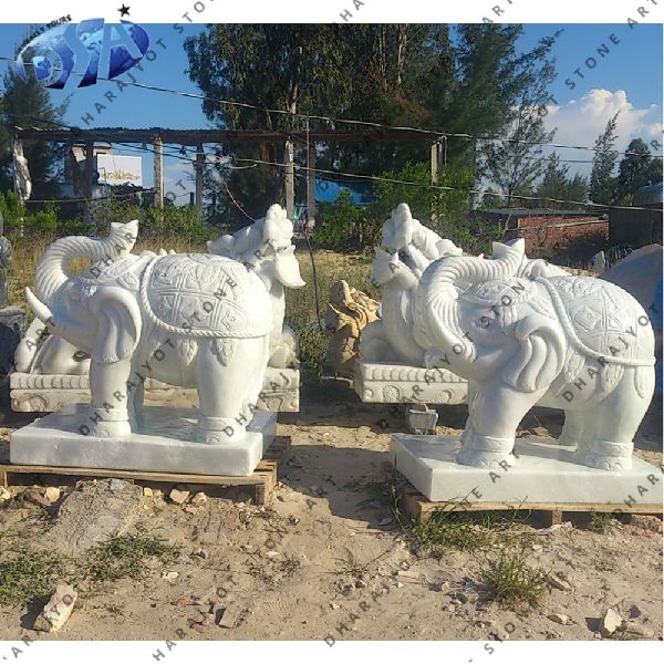 White sandstone standing baby elephant statue, Style : Western, Modern, Indian, American, European