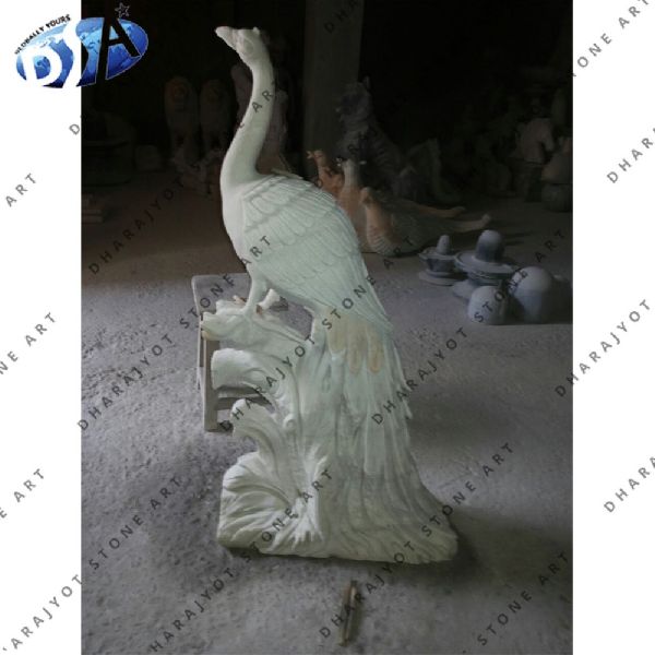 white sandstone standing peacock statue
