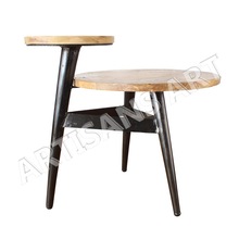 Industrial Poly Side table with Black Rustic iron and Wood