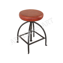 Industrial Rustic Iron Stool, Color : Brown Color Seat + Black Base