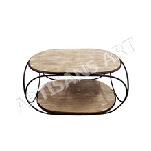Rustic Sand Blast Wood Iron Coffee Table