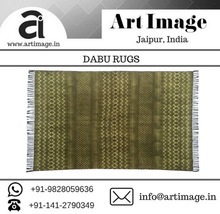 Bagru Dabu Printed and hand Embroidery Dhurrie Rug