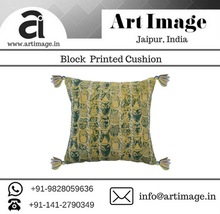 Hand Block Printed Cotton EmbroideredCushion Cover