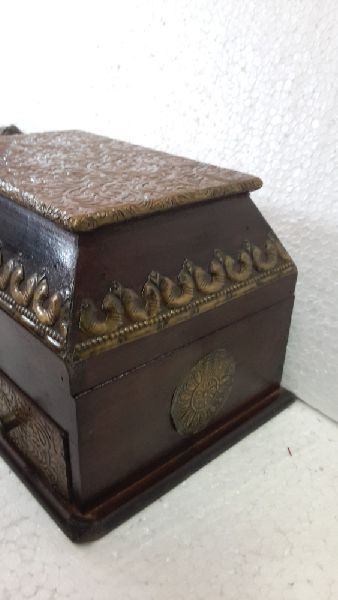 Wood handcarved metal fitted drawer