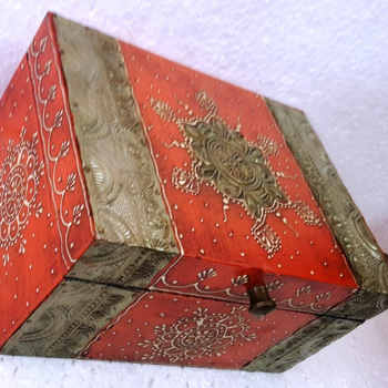 handcarved metal fitted wooden Box