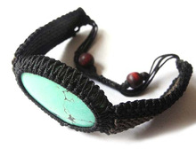 Turquoise Oval Cabochon Handmade Thread Bracelet, Gender : Men's, Women's