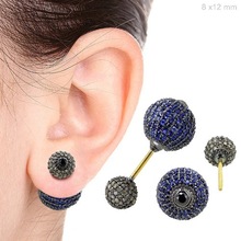 Blue Sapphire Pave Diamond Ball Earrings, Occasion : Anniversary, Engagement, Gift, Party, Wedding