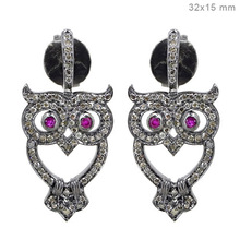 Diamond Ruby Eye Bird Owl Earrings, Occasion : Anniversary, Engagement, Gift, Party, Wedding