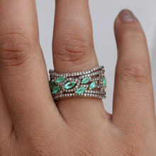 Genuine Pave Diamond Emerald Ring