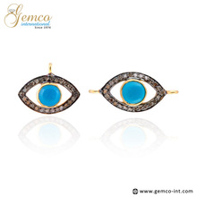 Pave Diamond Turquoise Evil Eye Connector