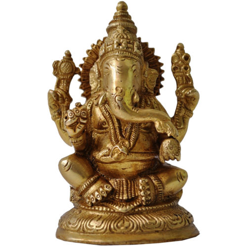Brass Polished Lord Ganesha Statue, Color : Golden