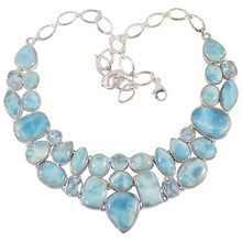 Natural Larimar And Sky Blue Necklace, Color : Picture