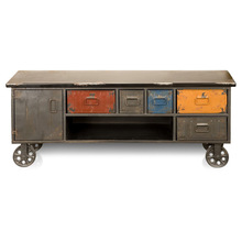 Indian Oak Metal Industrial Furniture TV Stand, Color : Matte Finish