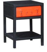 Rustic Wrought Iron Nightstand Wooden Bedside, Color : Jet Black Finish
