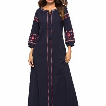 Polyester / Cotton Embroidered Sleeve Ladies Dress, Age Group : Adults