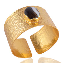 Black Agate Gemstone Cuff Bracelet Brass, Gender : Children's, Men's, Unisex, Women's