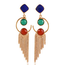 Lapis And Green Onyx With Red Onyx Drop Chain Jhumka
