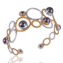 Silver and Brass Mix Two Tone Pearl Cuff Bracelet