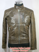 patch biker brown leather jacket
