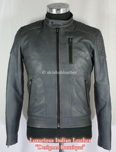 patch biker grey leather jacket