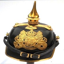 Bavarian leather with medium brass spike Helmets
