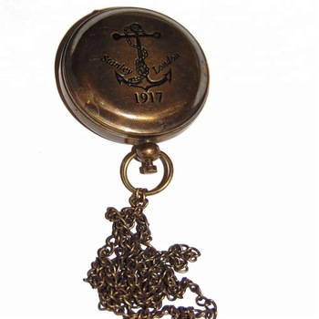 Nautical Antique Brass Ship Anchor Push Button Compass