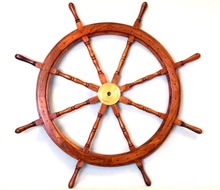 nautical Bras and wood ship wheel
