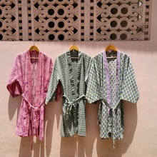 Hand block printed Multi color Cotton bathrobes