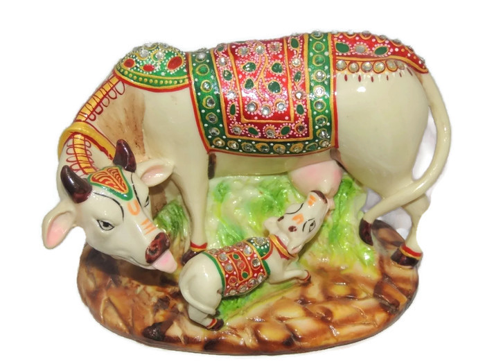 Polished Marble Cow Statue, for Home, Office, Temple, Size : Standard